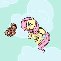 Size: 1000x1000 | Tagged: safe, artist:athene112, fluttershy, oc, pegasus, pony, female, flying, flying lesson, mother and child, mother and daughter, offspring, parent and child, parent:big macintosh, parent:fluttershy, parents:fluttermac