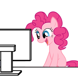 Size: 400x400 | Tagged: safe, artist:pinkiepiemike, pinkie pie, earth pony, pony, computer, happy, reaction image, solo