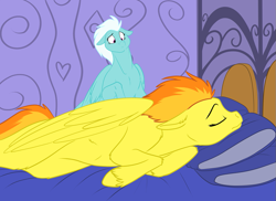 Size: 963x700 | Tagged: safe, artist:foxenawolf, fleetfoot, spitfire, pegasus, pony, bed, bedroom, commission, duo, female, floppy ears, mare, sleeping, unshorn fetlocks