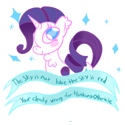 Size: 500x500 | Tagged: safe, artist:php10, rarity, pony, unicorn, chest fluff, chibi, ear fluff, false truth ponies, misspelling, mouthpiece, old banner, profile, smiling, solo, subversive kawaii