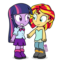 Size: 800x800 | Tagged: safe, artist:dm29, sunset shimmer, twilight sparkle, equestria girls, chibi, simple background, tinyquestria girls, transparent background