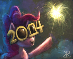 Size: 1440x1152 | Tagged: safe, artist:raikoh, pinkie pie, earth pony, pony, 2014, chinese new year, chinese zodiac, glasses, new year, solo, year of the horse