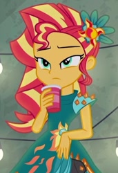 Size: 371x541 | Tagged: safe, screencap, sunset shimmer, equestria girls, legend of everfree, clothes, cropped, cup, female, high heels, shoes, solo