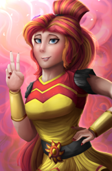 Size: 1230x1888 | Tagged: safe, artist:vanillaghosties, sunset shimmer, dance magic, equestria girls, spoiler:eqg specials, clothes, dress, female, looking at you, neutral response, smiling, solo, uncanny valley