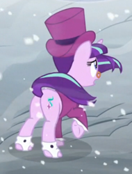 Size: 366x481 | Tagged: safe, screencap, snowfall frost, starlight glimmer, pony, unicorn, a hearth's warming tail, cropped, female, mare, plot, raised hoof, solo