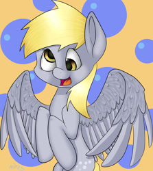 Size: 1024x1148 | Tagged: safe, artist:bolt-the-human, derpy hooves, pegasus, pony, female, mare, smiling, solo, spread wings