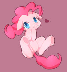 Size: 1318x1420 | Tagged: dead source, safe, artist:sion, pinkie pie, pony, cute, diapinkes, floppy ears, heart, looking at you, simple background, solo, underhoof