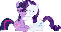 Size: 3000x1583 | Tagged: safe, artist:muhmuhmuhimdead, derpibooru import, rarity, twilight sparkle, pony, unicorn, female, kiss on the cheek, kissing, lesbian, rarilight, shipping, simple background, transparent background, vector