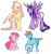 Size: 1444x1528 | Tagged: safe, artist:chop4, derpibooru import, fluttershy, pinkie pie, rainbow dash, twilight sparkle, twilight sparkle (alicorn), alicorn, earth pony, pegasus, pony, curved horn, looking away, missing cutie mark, no pupils, simple background, spread wings, transparent background, wings