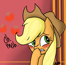 Size: 773x760 | Tagged: safe, artist:8-blit-poni, applejack, earth pony, pony, blushing, female, mare, solo