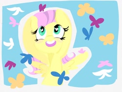 Size: 1024x768 | Tagged: safe, artist:supernoncutie, fluttershy, butterfly, pegasus, pony, female, mare, solo