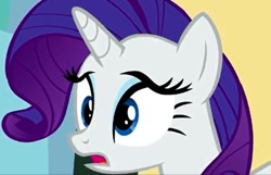 Size: 590x380 | Tagged: safe, screencap, rarity, pony, unicorn, putting your hoof down, female, mare, purple mane, solo, white coat