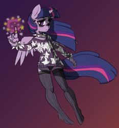 Size: 860x922 | Tagged: safe, artist:allosaurus, artist:mewball, derpibooru import, twilight sparkle, twilight sparkle (alicorn), alicorn, anthro, alone, clothes, magic, panties, soft grunge, solo, spiked choker, stockings, underwear, windswept mane