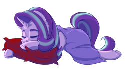 Size: 3158x1747 | Tagged: safe, artist:lula-moonarts, starlight glimmer, pony, unicorn, blanket, cute, eyes closed, female, glimmerbetes, mare, pillow, simple background, sleeping, solo, transparent background