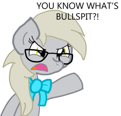 Size: 970x930 | Tagged: safe, artist:mmdfantage, derpy hooves, pegasus, pony, angry video game nerd, bow, bullshit man, cinemassacre, discorded, female, glasses, mare, parody, vulgar