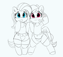 Size: 5277x4758 | Tagged: safe, artist:pabbley, derpibooru import, fluttershy, rainbow dash, pegasus, pony, absurd resolution, armpits, bipedal, cute, dashabetes, looking at you, monochrome, neo noir, partial color, shyabetes