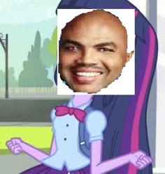 Size: 567x600 | Tagged: safe, derpibooru import, edit, edited screencap, screencap, twilight sparkle, equestria girls, equestria girls (movie), 1000 hours in ms paint, charles barkley, cropped, exploitable meme, meme, ms paint, solo, space jam, twiscream