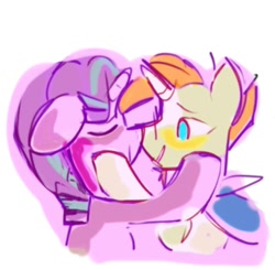 Size: 750x734 | Tagged: safe, artist:takshive, starlight glimmer, sunburst, pony, unicorn, cute, eyes closed, female, floppy ears, holding each other, hoof on head, hug, male, mare, shipping, smiling, stallion, starburst, straight