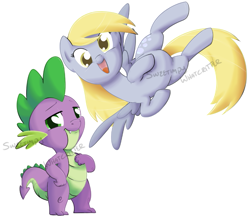 Size: 765x675 | Tagged: safe, artist:impydoo, derpy hooves, spike, dragon, pegasus, pony, female, mare