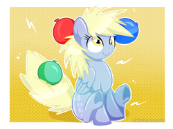 Size: 2500x1866 | Tagged: safe, artist:xwhitedreamsx, derpy hooves, pegasus, pony, balloon, female, mare, solo, static electricity, underhoof