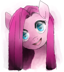 Size: 528x596 | Tagged: safe, artist:annie-aya, pinkie pie, earth pony, pony, bust, looking at you, open mouth, pinkamena diane pie, portrait, solo