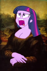 Size: 600x908 | Tagged: safe, derpibooru import, twilight sparkle, equestria girls, equestria girls (movie), breasts, cleavage, exploitable meme, female, fine art parody, mona lisa, solo, twiscream