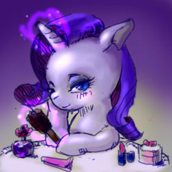 Size: 1000x1000 | Tagged: safe, artist:garaganzya, rarity, pony, unicorn, female, makeup, mare, purple mane, solo, white coat