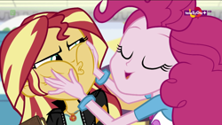 Size: 1920x1080 | Tagged: safe, screencap, pinkie pie, sunset shimmer, equestria girls, mirror magic, spoiler:eqg specials, bracelet, eyes closed, faic, geode of empathy, geode of sugar bombs, jewelry, magical geodes, necklace, pendant, squishy cheeks, teletoon