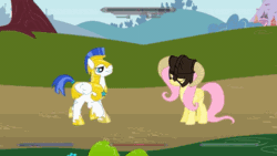 Size: 384x216 | Tagged: safe, fluttershy, pegasus, pony, animated, dovahkiin, dovahshy, duo, eyes closed, female, flutteryay, fus-ro-dah, guard, mare, parody, ponies: the anthology 3, royal guard, skyrim, the elder scrolls, yay