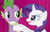 Size: 2550x1650 | Tagged: safe, artist:bico-kun, rarity, spike, dragon, pony, unicorn, blushing, female, licking lips, male, older, older spike, shipping, sparity, straight