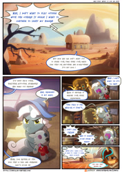 Size: 3500x4950 | Tagged: safe, artist:light262, artist:lummh, star swirl the bearded, oc, oc:princess tempora, alicorn, pony, unicorn, comic:timey wimey, alicorn oc, book, bowtie, clothes, colt, comic, dessert, dialogue, fez, hat, magic, male, plushie, speech bubble, spoiled brat, younger