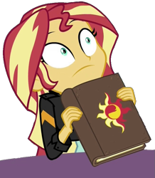 Size: 649x743 | Tagged: safe, edit, sunset shimmer, equestria girls, mirror magic, spoiler:eqg specials, book, diary, female, scared, shocked, simple background, solo, transparent background