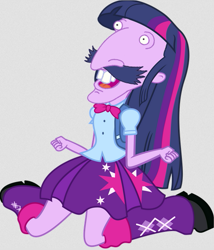 Size: 473x552 | Tagged: safe, derpibooru import, edit, twilight sparkle, equestria girls, equestria girls (movie), exploitable meme, gray background, meme, nigel thornberry, simple background, smashing (meme), solo, twiscream