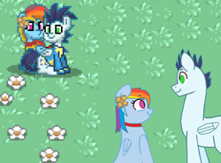 Size: 1024x752 | Tagged: safe, artist:aristmenmie, derpibooru import, rainbow dash, soarin', pegasus, pony, female, game screencap, male, pony town, shipping, soarindash, straight