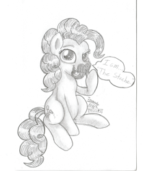 Size: 2008x2398 | Tagged: safe, artist:inurantchan, pinkie pie, earth pony, pony, monochrome, moustache, solo, traditional art