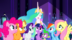 Size: 1920x1080 | Tagged: safe, derpibooru import, screencap, applejack, fluttershy, pinkie pie, princess celestia, rainbow dash, rarity, spike, twilight sparkle, twilight sparkle (alicorn), alicorn, equestria girls, equestria girls (movie), mane six