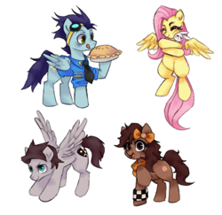 Size: 1024x995 | Tagged: safe, artist:1-084, angel bunny, fluttershy, soarin', oc, pegasus, pony, pie