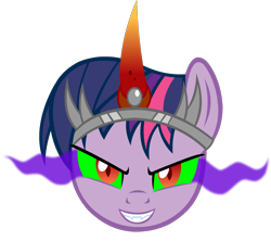 Size: 1426x1267 | Tagged: safe, artist:alexstrazse, derpibooru import, twilight sparkle, bust, corrupted, corrupted twilight sparkle, dark magic, evil, face, simple background, solo, sombra eyes, sombra horn, transparent background, twilight is anakin, tyrant sparkle, vector