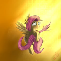 Size: 1000x1000 | Tagged: safe, artist:miokomata, fluttershy, pegasus, pony, cross-eyed, floating, floppy ears, flying, hoof hold, smiling, solo, spread wings