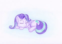 Size: 1024x723 | Tagged: safe, artist:rurihal, starlight glimmer, pony, unicorn, eyes closed, lying down, sleeping, solo, traditional art