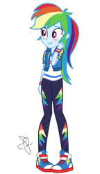 Size: 312x542 | Tagged: safe, artist:ilaria122, derpibooru import, rainbow dash, better together, equestria girls, rollercoaster of friendship, blushing, clothes, converse, cute, dashabetes, female, geode of super speed, magical geodes, multicolored hair, pants, shoes, simple background, sneakers, solo, transparent background, wristband