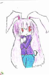 Size: 2154x3296 | Tagged: safe, artist:dovey_quill, fluttershy, human, bunny ears, bunnyshy, clothes, cosplay, costume, drawing, humanized, reisen udongein inaba, solo, touhou