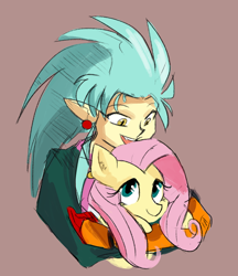 Size: 652x756 | Tagged: safe, artist:herny, fluttershy, pegasus, pony, crossover, drawfag, hug, ryoko, tenchi muyo