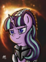 Size: 1416x1902 | Tagged: safe, artist:z-y-c, starlight glimmer, pony, unicorn, armor, corrupted, female, looking at you, mare, solo