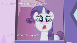 Size: 800x450 | Tagged: safe, screencap, rarity, pony, unicorn, insane pony thread, sneezing, solo