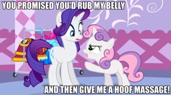 Size: 960x538 | Tagged: safe, screencap, rarity, sweetie belle, pony, unicorn, for whom the sweetie belle toils, image macro, meme