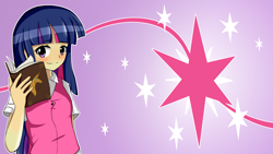 Size: 3419x1923 | Tagged: safe, artist:misterbrony, derpibooru import, twilight sparkle, book, cutie mark, humanized, wallpaper