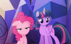 Size: 862x539 | Tagged: safe, artist:light262, artist:lummh, pinkie pie, twilight sparkle, twilight sparkle (alicorn), alicorn, earth pony, pony, comic:timey wimey, duo, female, mare, pinkie pie is not amused