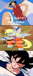 Size: 445x1024 | Tagged: safe, artist:blackbewhite2k7, derpy hooves, pegasus, pony, crossover, dragon ball z, dragonball z abridged, female, goku, mare, one piece