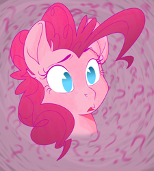 Size: 2500x2782 | Tagged: safe, artist:graystripe64, pinkie pie, earth pony, pony, abstract background, bust, confused, female, mare, no pupils, portrait, question mark, solo